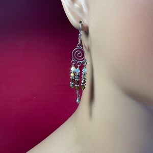 Sterling Silver Spiral and beaded dangle earrings. 2.5 inches long